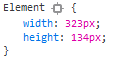 Screen clipping showing the width and height of an element after being set in a resize event.